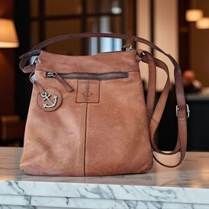 Harbour 2nd Vintage Tan Genuine Leather Crossbody Bag with Anchor Charm Purse